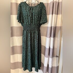 SHEIN Dark Green Polka Dot Midi Dress